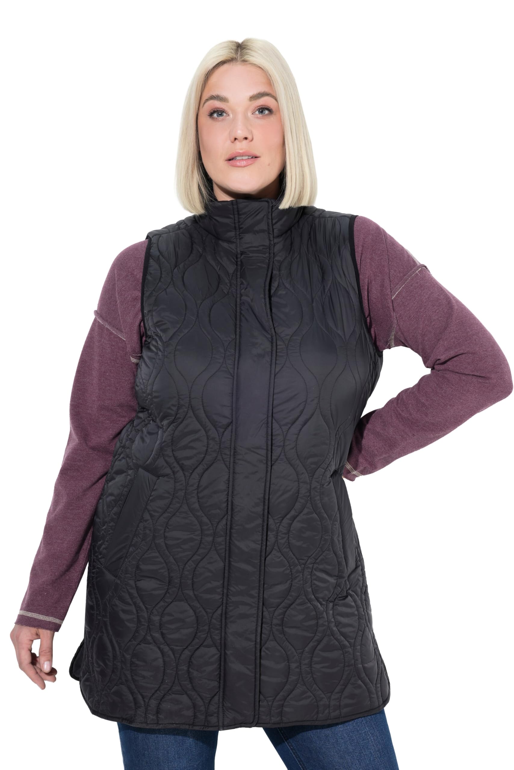 Ulla Popken Damen große Größen Übergrößen Plus Size HYPRAR Steppweste, A-Linie, 2-Wege-Zipper, recycelt 842357