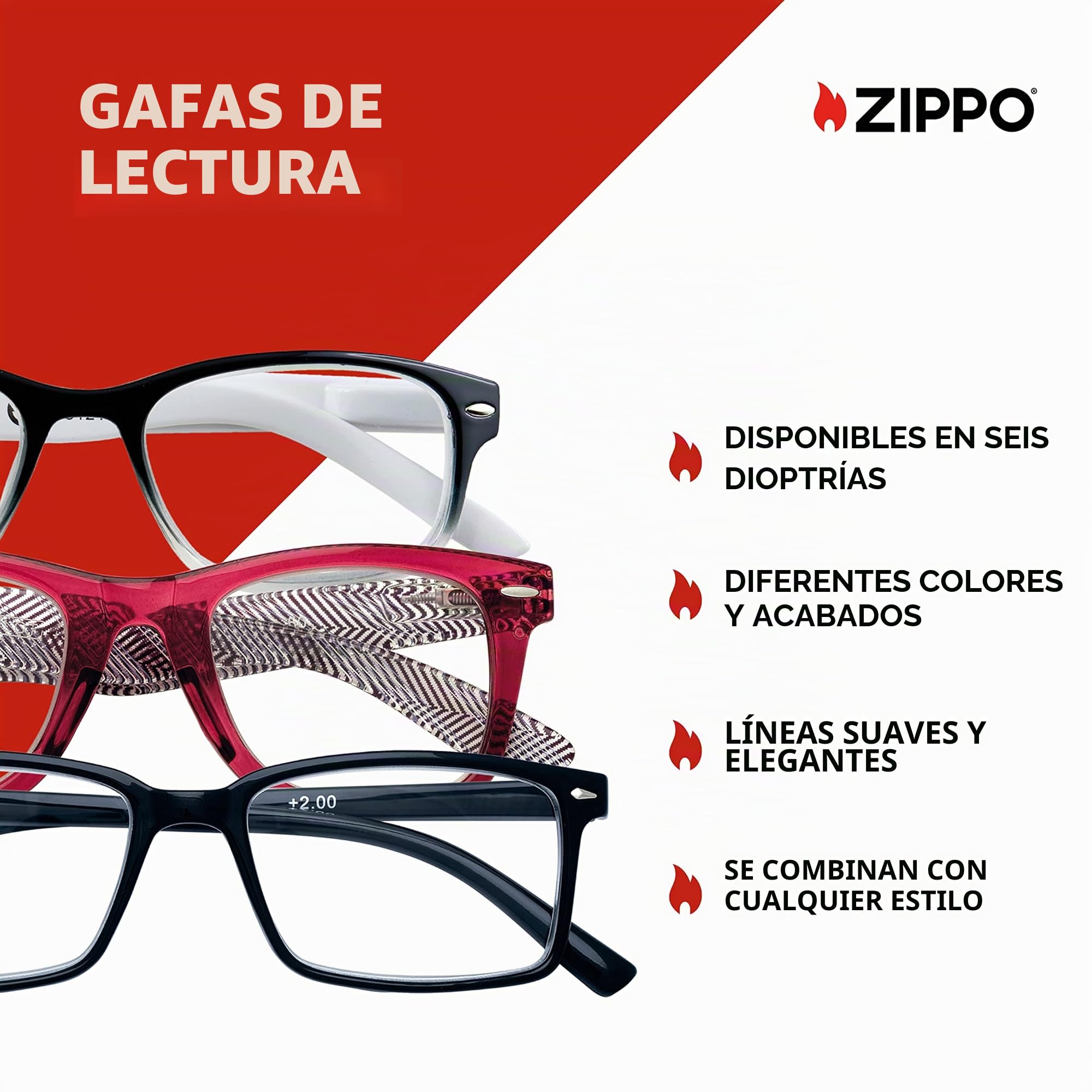Zippo Gafas de lectura, hechas con un marco de líneas blandas, ideal para hombres y mujeres