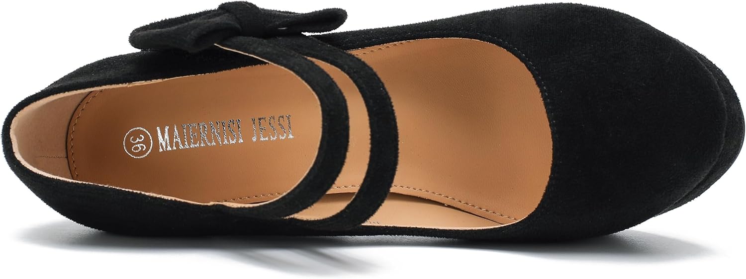 MAIERNISI JESSI Women's Platform Mary Jane Pumps with Bow, 3.94 Inch Block Heel Dress Shoes - Image 4