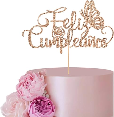 Decoración de pastel de feliz cumpleaños español marrón para decoración de fiesta de cumpleaños, decoración de pastel de mariposa de feliz