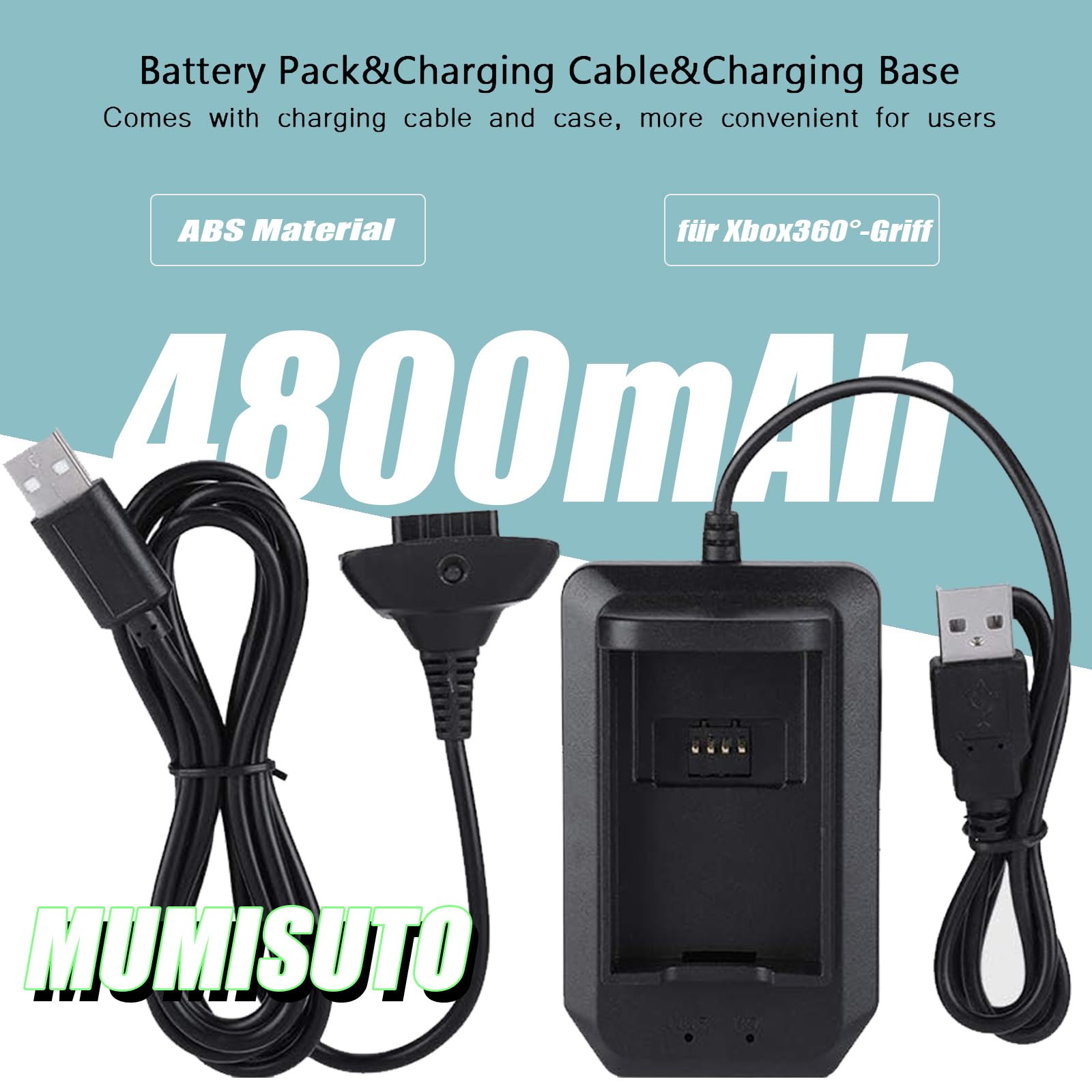 360 Pacchetto Batteria del Controller Per XBOX Batteria Ricaricabile Pacchetto Batteria 4800mAh Ricambio con 1,5 metri Cavo di Ricarica USB e Base di Ricarica