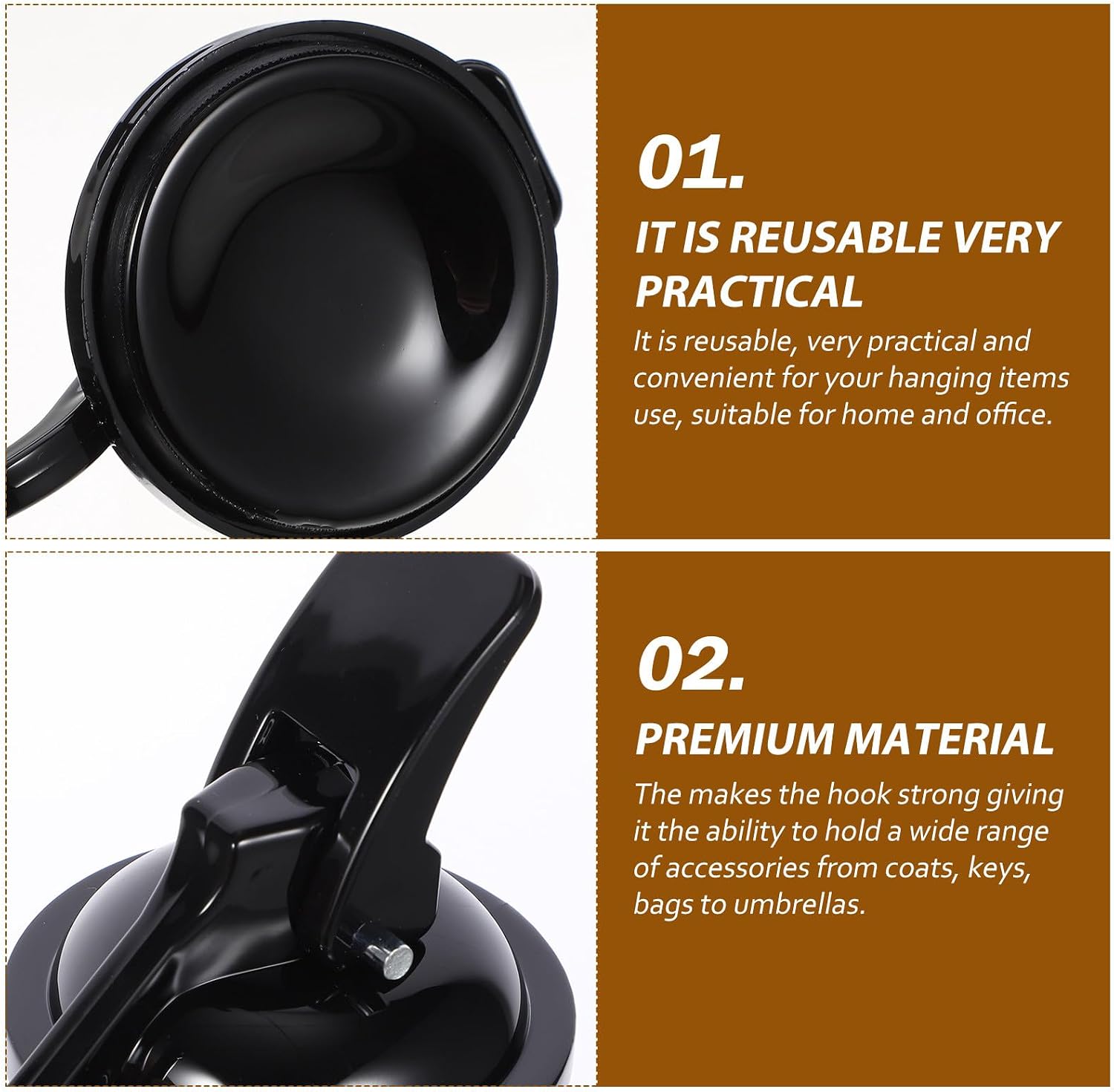 BETOOKY Reusable Strong Vacuum Suction Cup Hooks for Glass and Smooth Walls, Black Suction Cup Hanging Wall Hooks for Kitchen, Bathroom, and Home Storage Organization