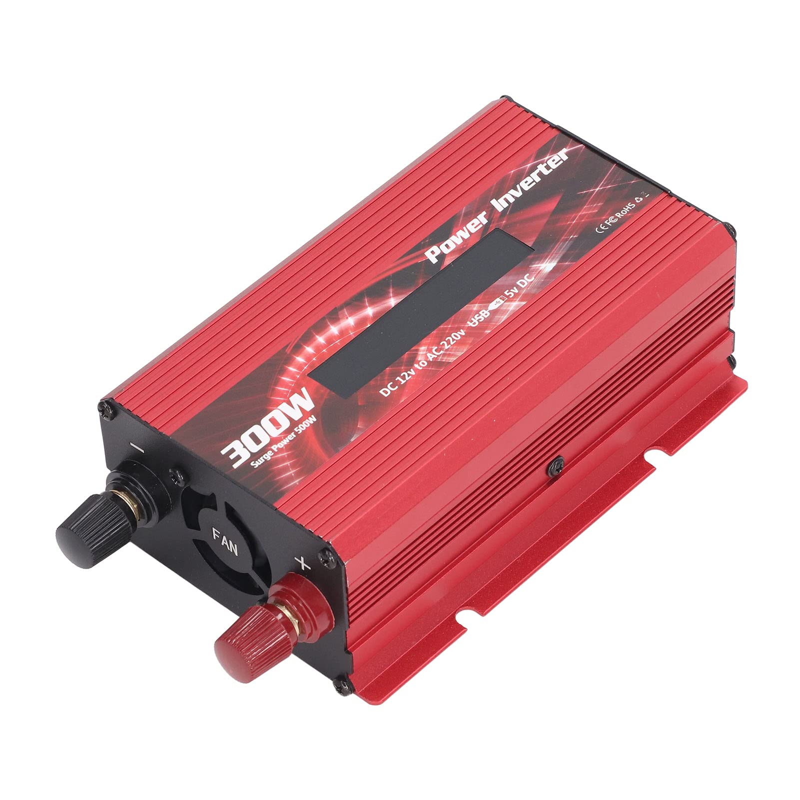 Garosa Konwerter Samochodowy Aluminiowy Falownik 300 W DC 12 V na AC 220 V z 2 A USB Wentylator Chłodzący z Wyświetlaczem LCD Do Podróży Samochodem Wycieczki Drogowe Do Użytku na Zewnątrz (czerwony)