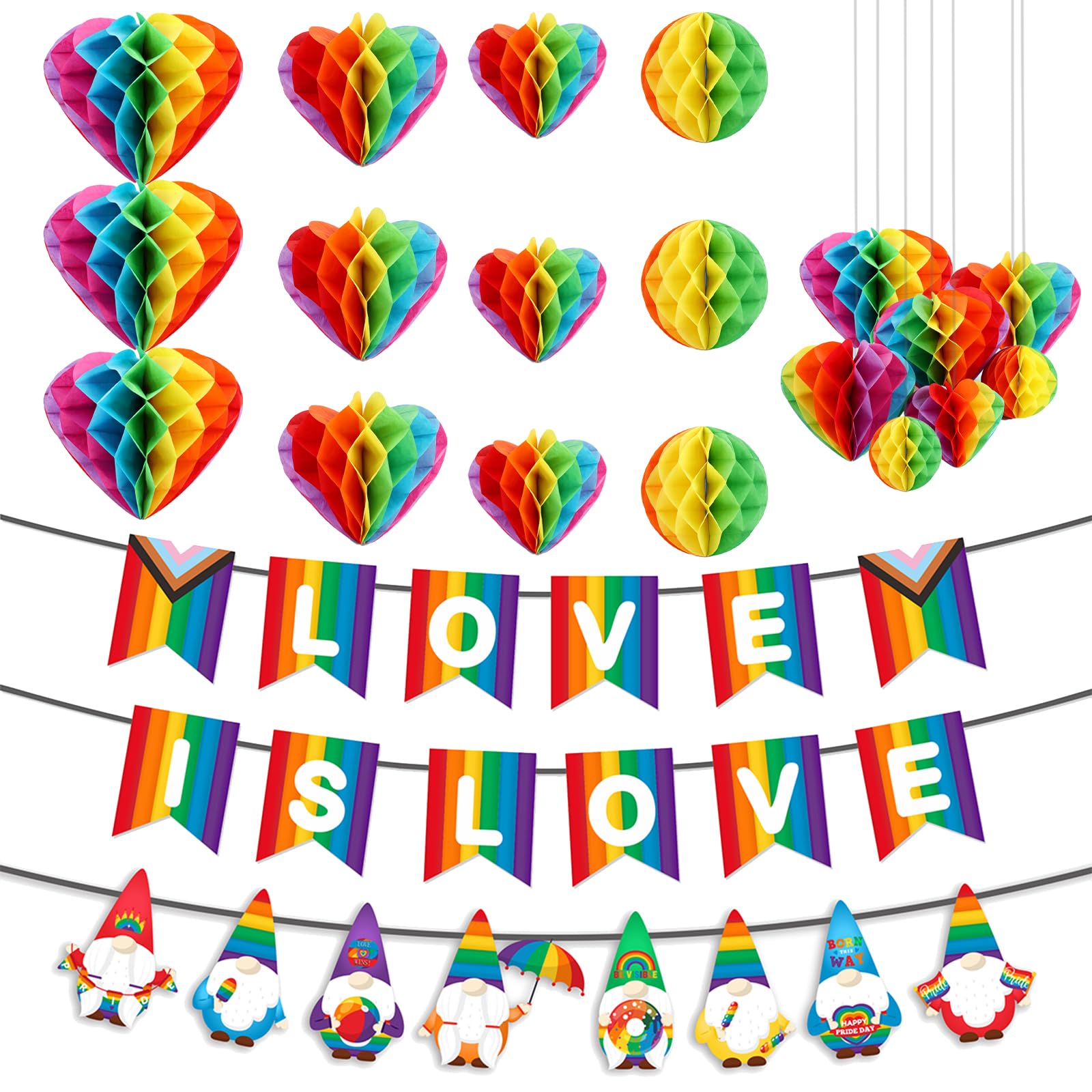 15 PCS Pride LGBTQ Decorations, Rainbow Flag Banner, Party Bunting Decoration, Gay Pride LGBT String Flags Banner Decorations for Birthday Wedding Engagement Holidays Home Decor Fiesta
