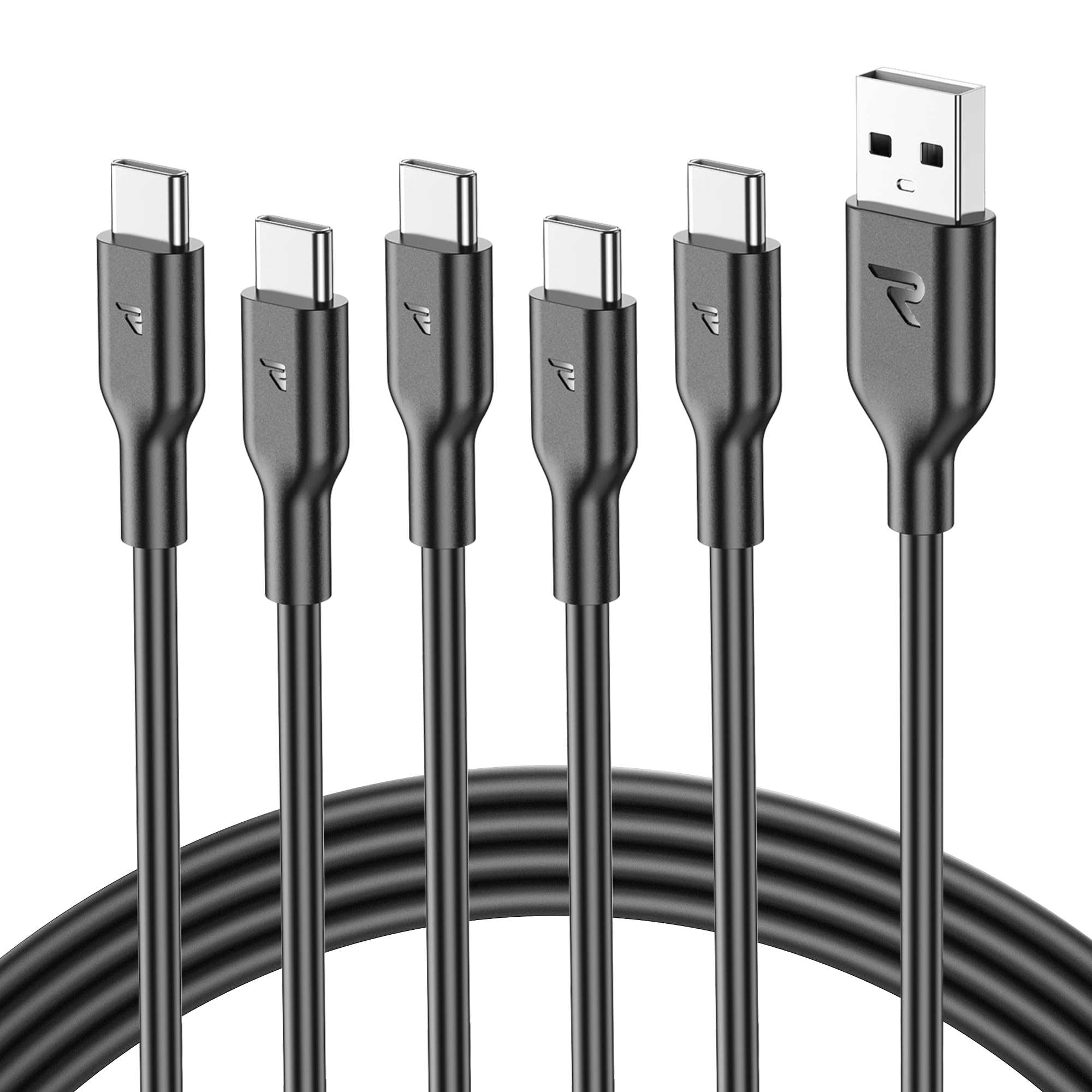 RAMPOW Cavo USB Type-C 5-Pack [1M*5], Cavo USB A a USB C Ricarica Rapida, Cavo iPhone 16 3A, Cavo iPhone 15 Tipo C per iPhone 16/16 Pro/15/15 Pro, iPad Pro/Air, Samsung S23/S22