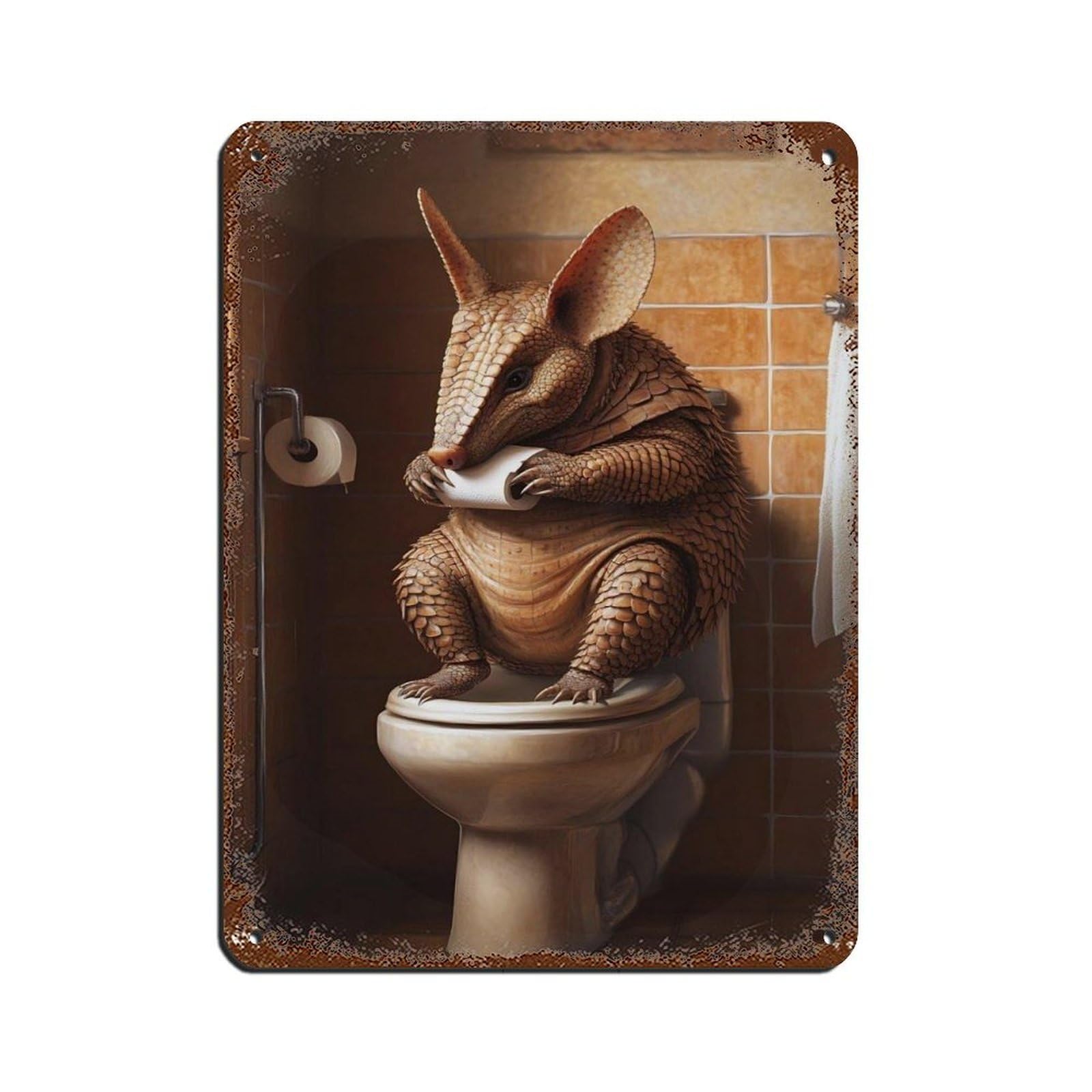 Quirky Armadillo Bathroom Retro Poster Metal Tin Sign Chic Art Retro Iron Painting Bar People Cave Cafe Family Garage Poster Wall Decoration 12x16inch(30x40cm)
