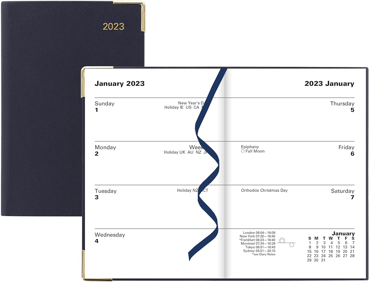 Letts of London 32E-2023 Classic 7-57286-83743-0 Pocket Week To View Diary Gold Colored Corners Gilted Edges (Blue)
