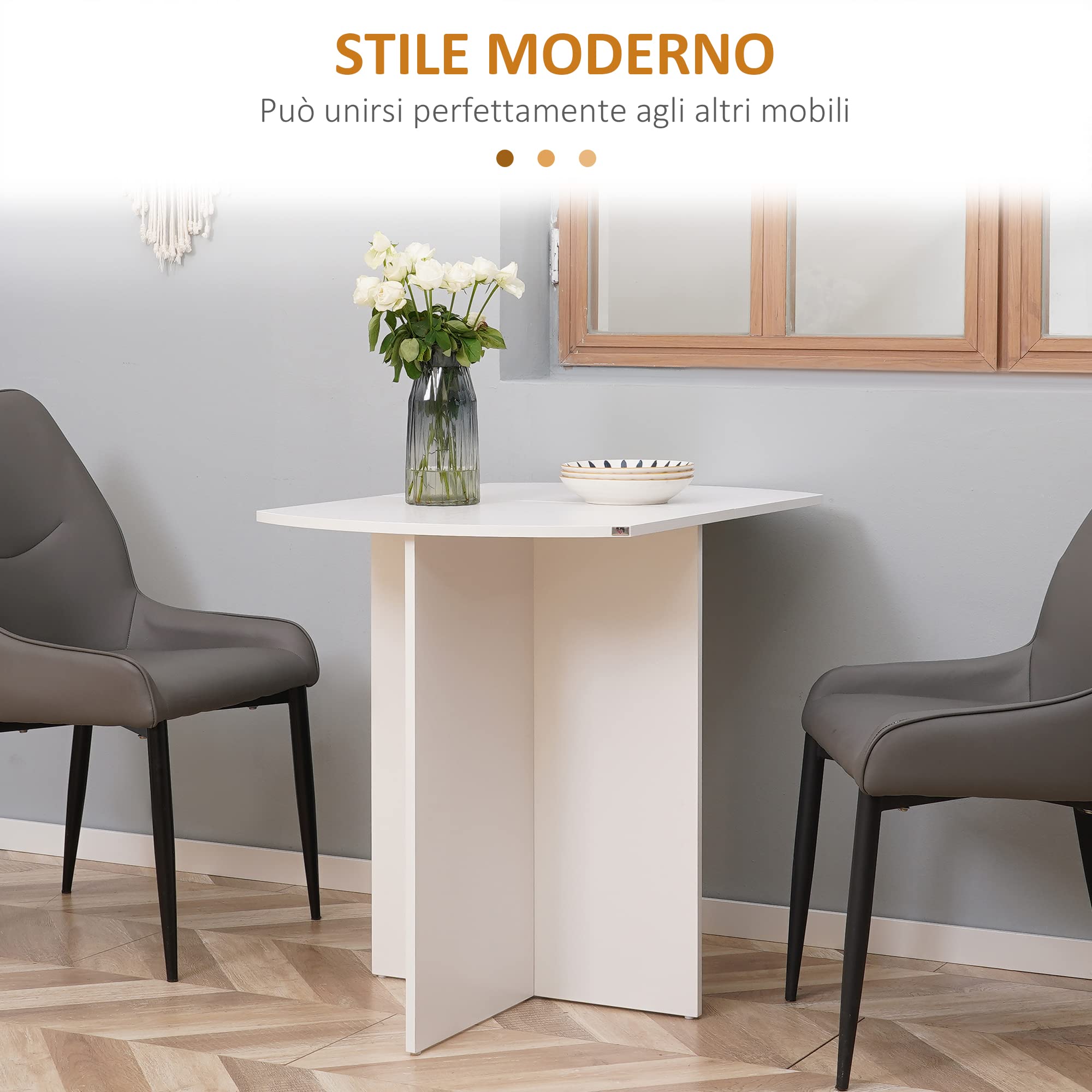 HOMCOM Tavolo da Pranzo Salvaspazio Pieghevole 90x60x74cm Bianco | da Esterno, Tavolo da Cucina e Soggiorno in Legno