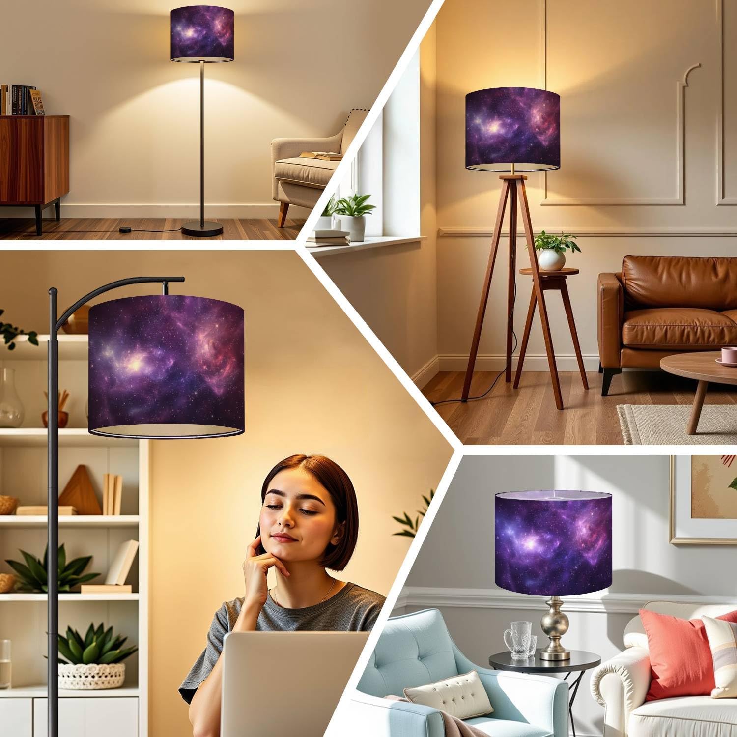 Drum Lamp Shades purple Stars galaxy Lamp Shade for Floor Lamps Table Lamps Pendant Light Linen 13"x13"x10" Linen Replacement Large Lampshades