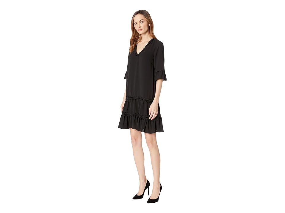

Adrianna Papell Pebble Stretch Chiffon Trapeze (Black) Women's Dress