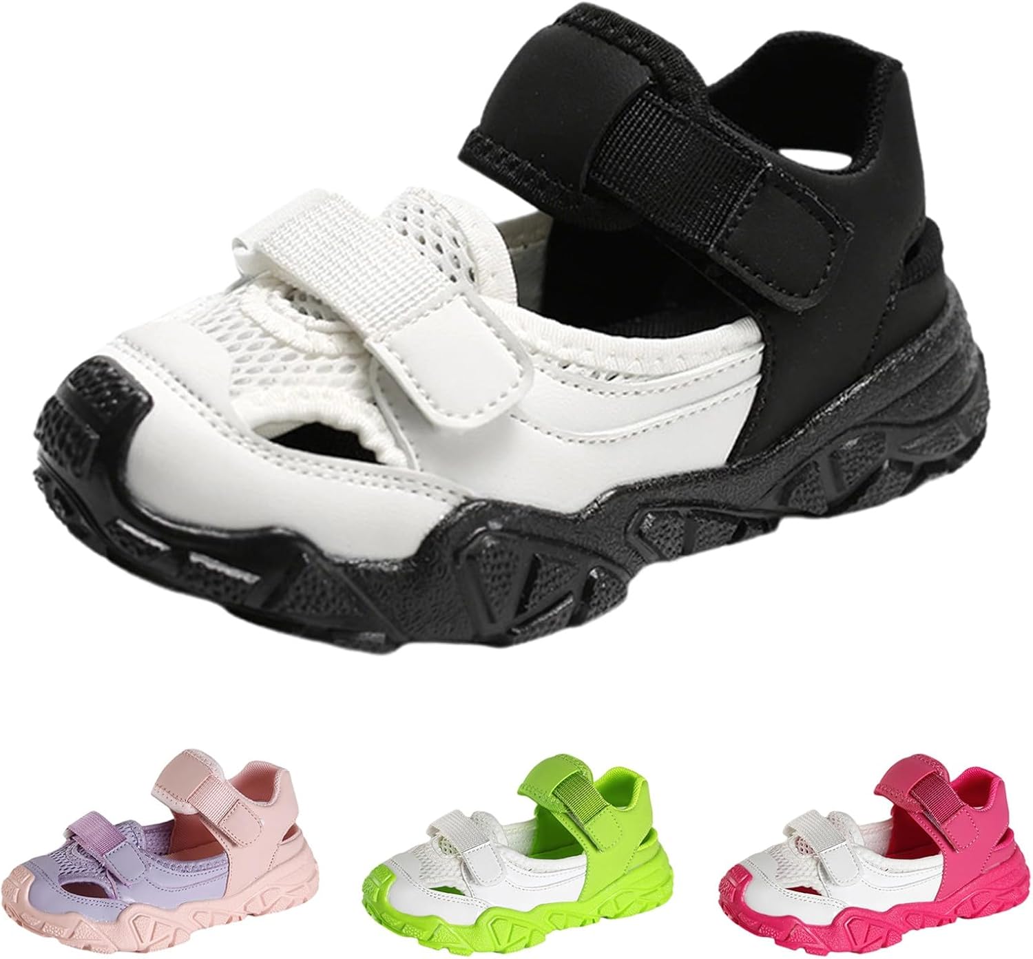 Girls Mesh Breathable Sandals Kids Adjustable Strap Shoes Close Toe Thick Sole Shoes Non Slip Sandals Summer Lightweight Outdoor Sports Shoe Walking Slipper (Black, 2 Big Kids)
