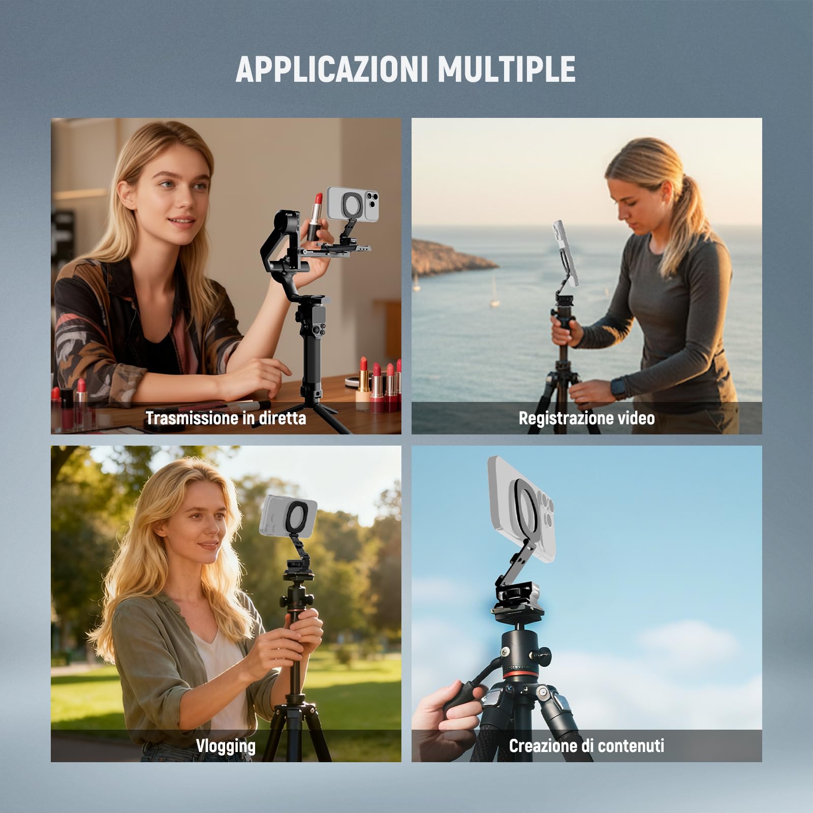 NEEWER Supporto magnetico per cellulare treppiede compatibile con MagSafe iPhone 17, supporto per cellulare con piastra a sgancio rapido Arca e scarpe Cold per registrazioni video TikTok, selfie Live