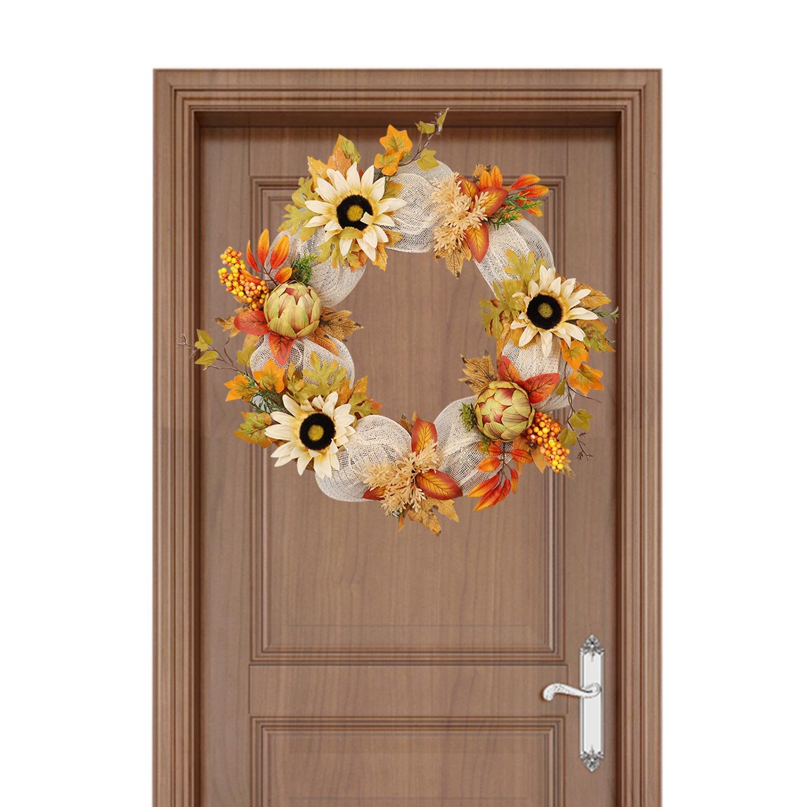Couronne de Tournesol d'Automne de 23 Pouces pour Décoration de Porte d'Entrée