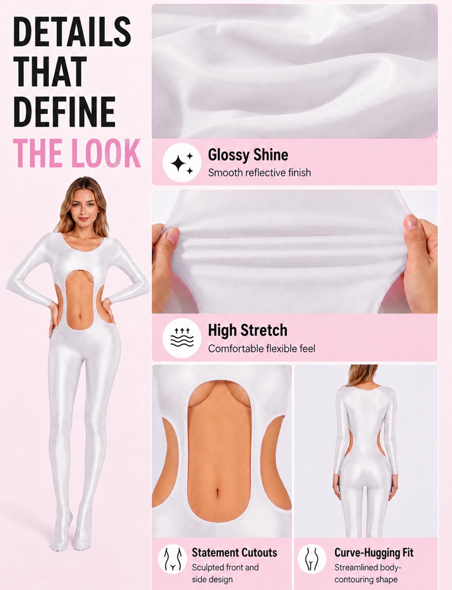 Tuta sexy da donna, con glitter, a lunghezza intera, trasparente, a maniche lunghe, lucida, per discoteca, danza, danza, elegante, per club, feste, sport, M-XL