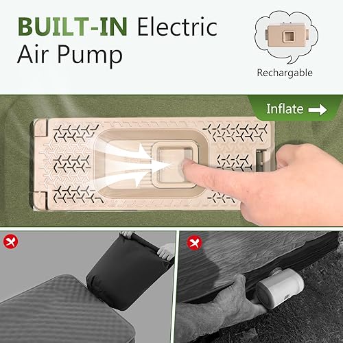 Miniatura 4 de Colchoneta de dormir autoinflable con bomba eléctrica, almohadilla de campamento de espuma viscoelástica ultra gruesa de 4 pulgadas con almohada,