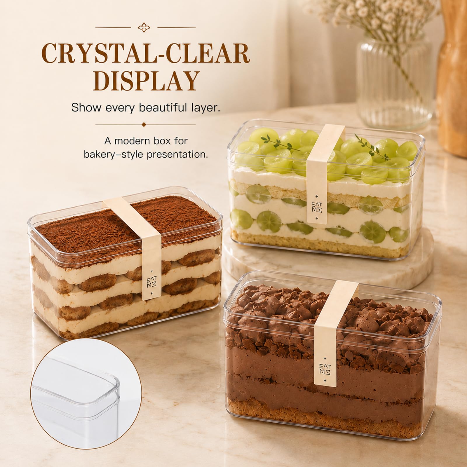 50 Pièces Gobelets à Dessert en Plastique avec Couvercles, 410ml Coupes à Dessert Carrées Coupe Apéritif Parfait Clair Bol de Service Réutilisable pour Pudding Mousse Party et idéal pour Tiramisu