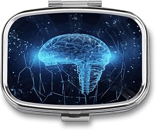 Artificial Intelligence Brain Pill Box Medicine Pill Organizer Small Pill Case Travel Pill Container Portable Pill Case for Pocket 2 Compartment Pill Holder Pill Boxes for Travel