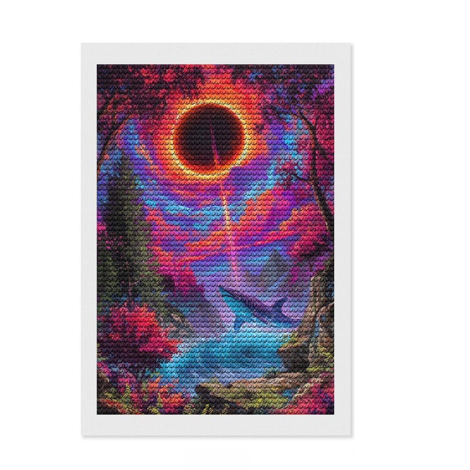 Junmoney Surreal Shark Landscape with Eclipse Diamond Art Kit 8"x12", for Women, Home Wall Decor, Good for Quiet Evenings, Festive Craft Gift, Simple to Start