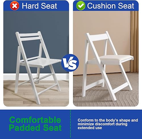 Miniatura 7 de Silla plegable acolchada moderna, sillas de fiesta de madera ensambladas, juego de 2 sillas de comedor ligeras en blanco, sillas de comedor