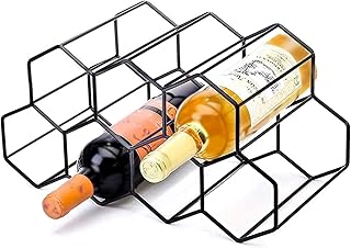 Casier à vin Debout Libre, étagère à vin en nid d'abeille en métal 9 Bouteilles, Support de Stockage de vin empilable, étagère de Rangement de comptoir, casier à Bouteilles de vin de Table (Noir)