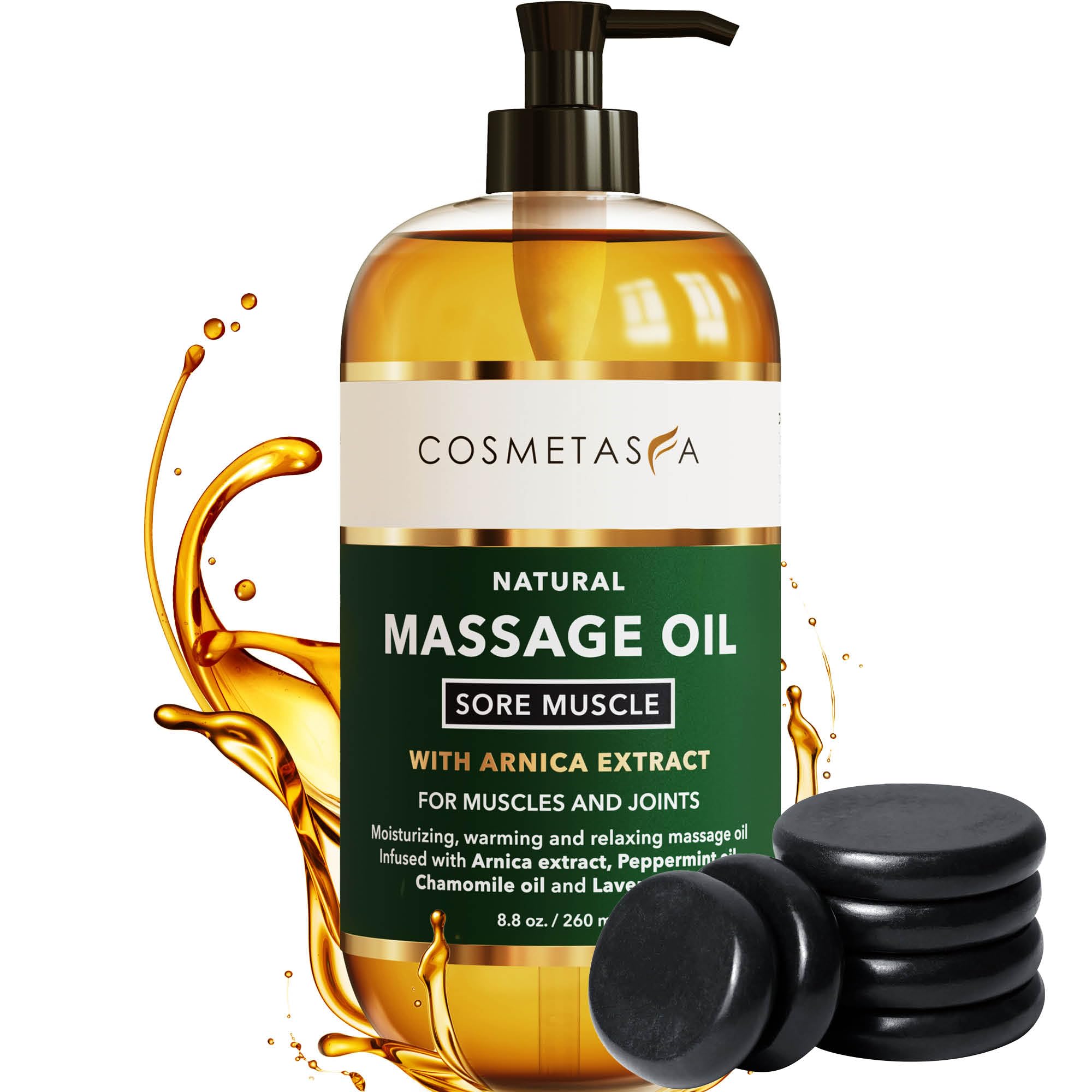 Cosmetasa Sore Muscle Massage Oil for Massage Therapy – Arnica, Chamomile & Lavender Oil for Muscle & Joint Ease – Non-Greasy Formula with Heated
