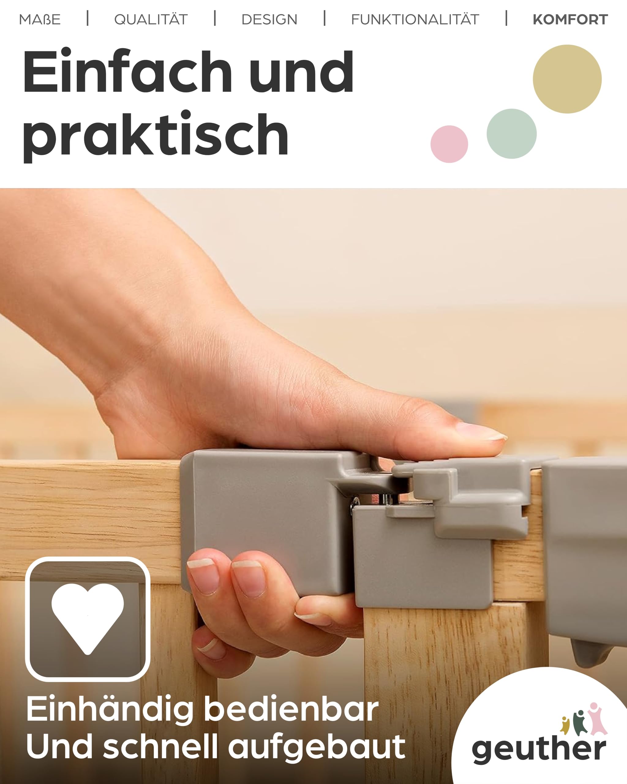 Yoko Kinderschutzgitter Holz 95-260 cm I Kaminschutzgitter flexibel freistehend oder Wandmontage I Sicherheitsgitter mit Türöffnung I Laufgitter erweiterbar I Zubehör kompatibel Gitterverlängerung