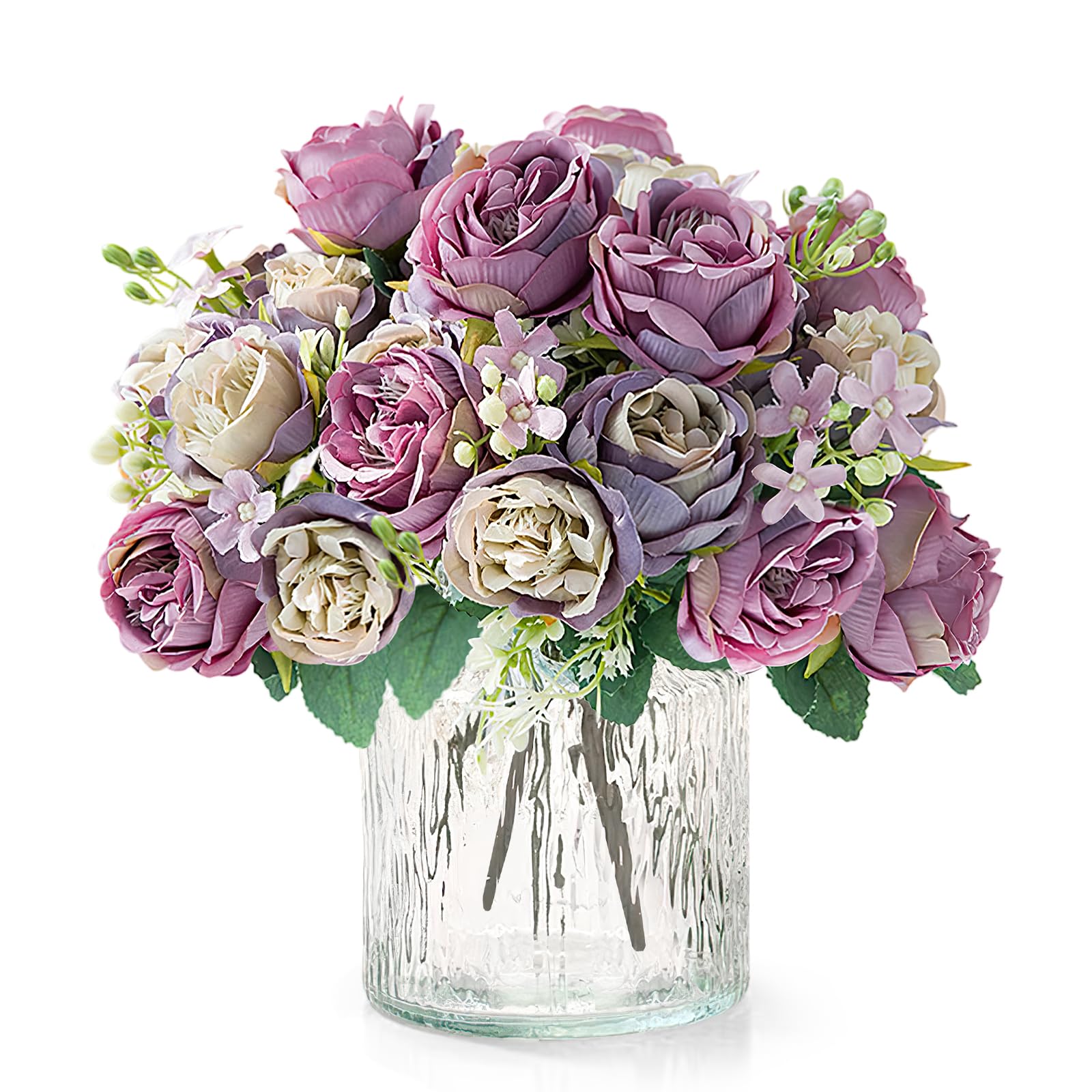 ASTNIC Kunstblumen wie Echt, Künstlich Pfingstrosen Blumenstrauß 2 Bündel Künstliche Seidenblumen Blumensträuße Blumenarrangements für Zuhause Hochzeit Garten Balkon Tischdekoration Outdoor, Lila Weiß