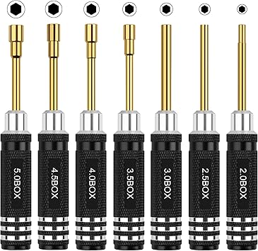 RC Tools Kit 7PCS Hex Nut Screwdriver Set with 5.0/4.5/4.0/3.5/3.0/2.5/2.0 Box Hobby Tools Hexagon Nut Wrench Repair Tools Compatible with SCX24 Traxxas Redcat RC Cars Trucks