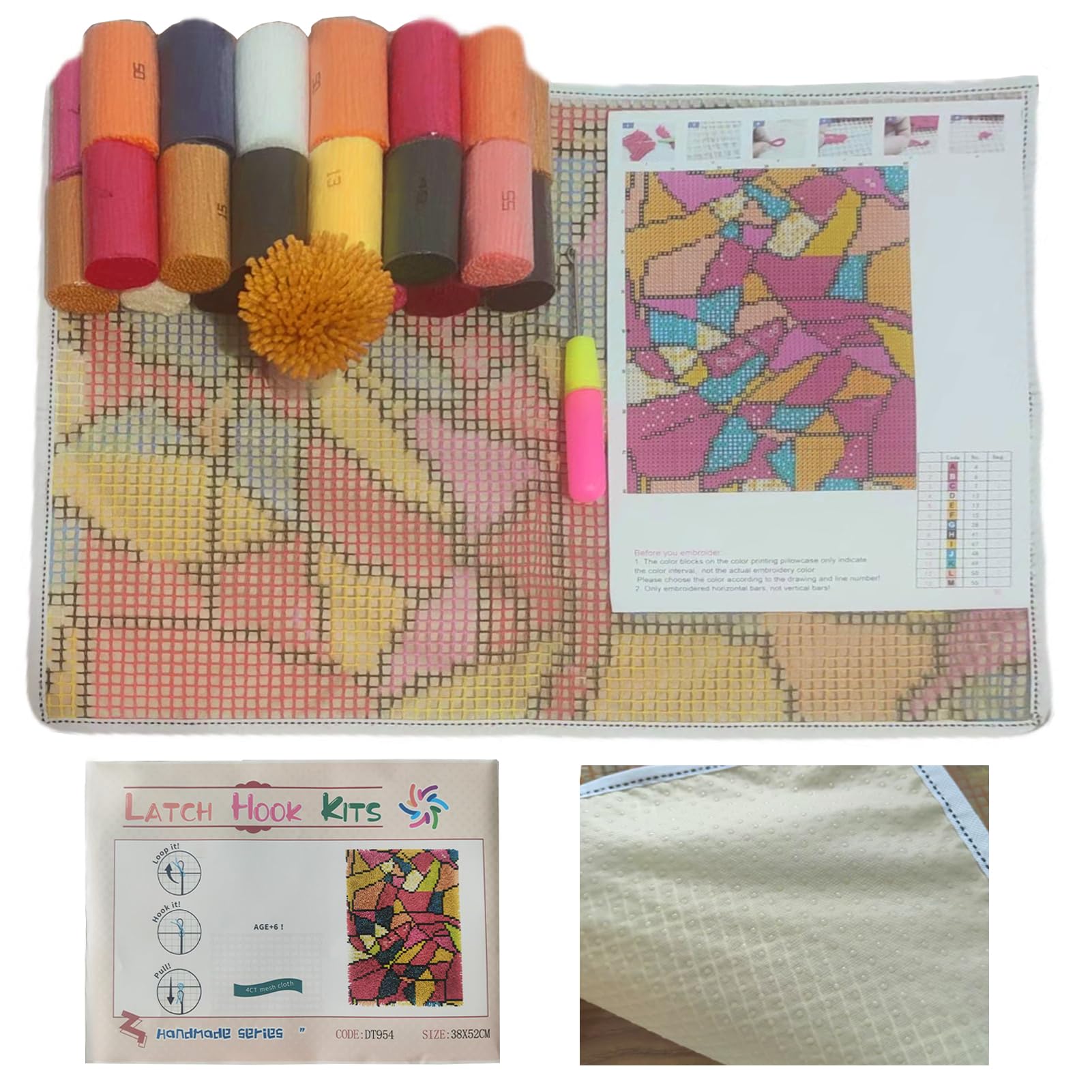 Knüpfteppich Zum Selber Knüpfen DIY Stickkissen Teppich 80 x 115 cm - Unfinished Häkelteppich Set mit Vordruck - Latch Hook Kits für Kinder Erwachsene - Wohnzimmer Teppich Tapisserie Latch Hook Kit