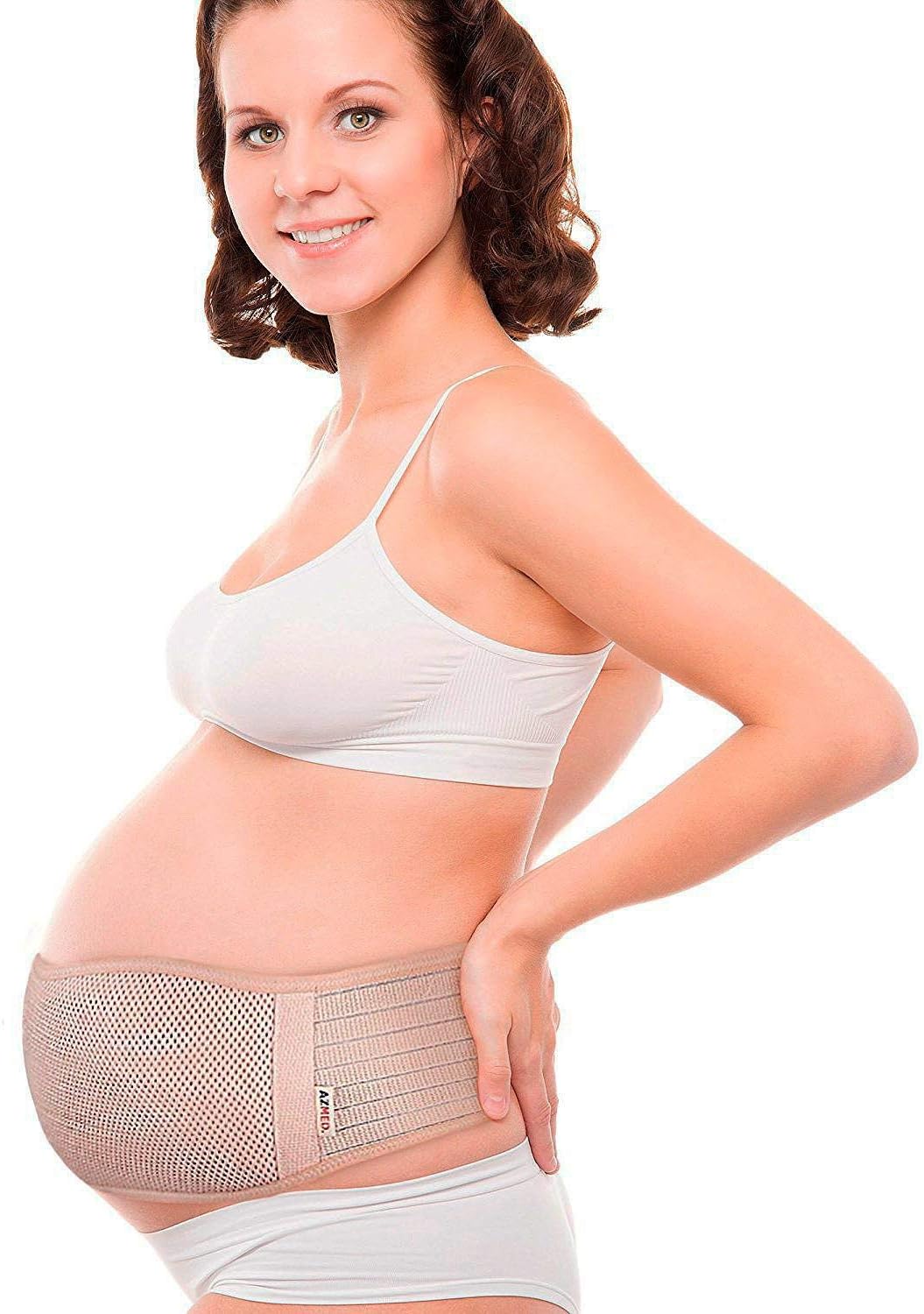 AZMED. Maternity Belt, Breathable Abdominal Binder, Back Support, One Size, Beige