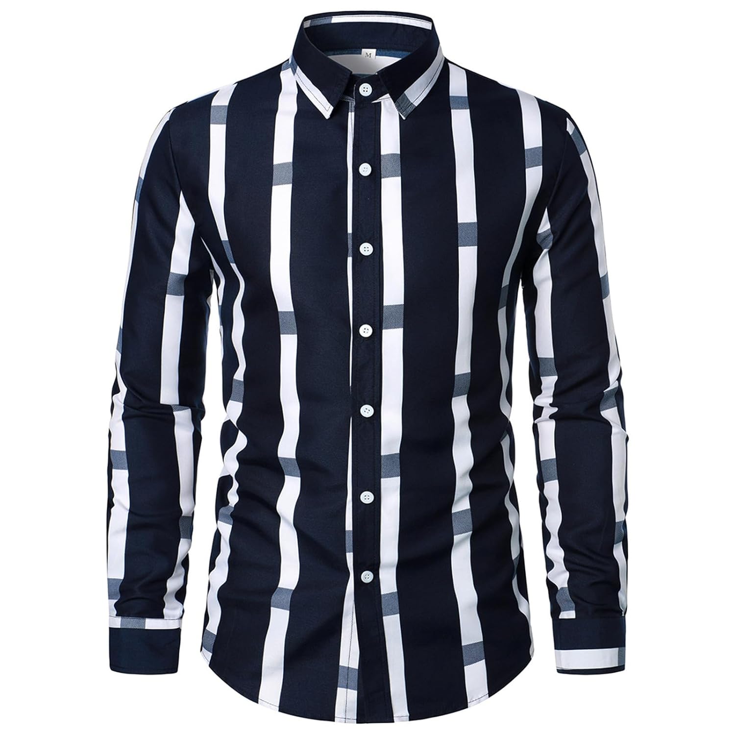 Mens Stripe Button Down Dress Shirts Vintage Dressy Tops Casual Long Sleeve Regular Fit Business Formal Dress Shirts