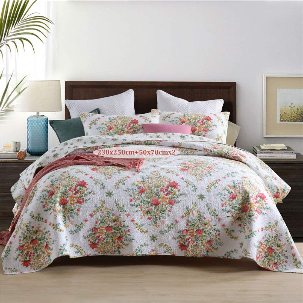 Couvre-lit matelassé en coton king size imprimé floral 230x250 cm