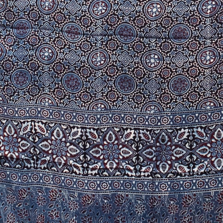 Image of Ethnics of Kutch Womenss Ajrakh Modal Silk Natural Dye Hand Block Print Saree with Blouse Piece - 5.5 Mtr Length