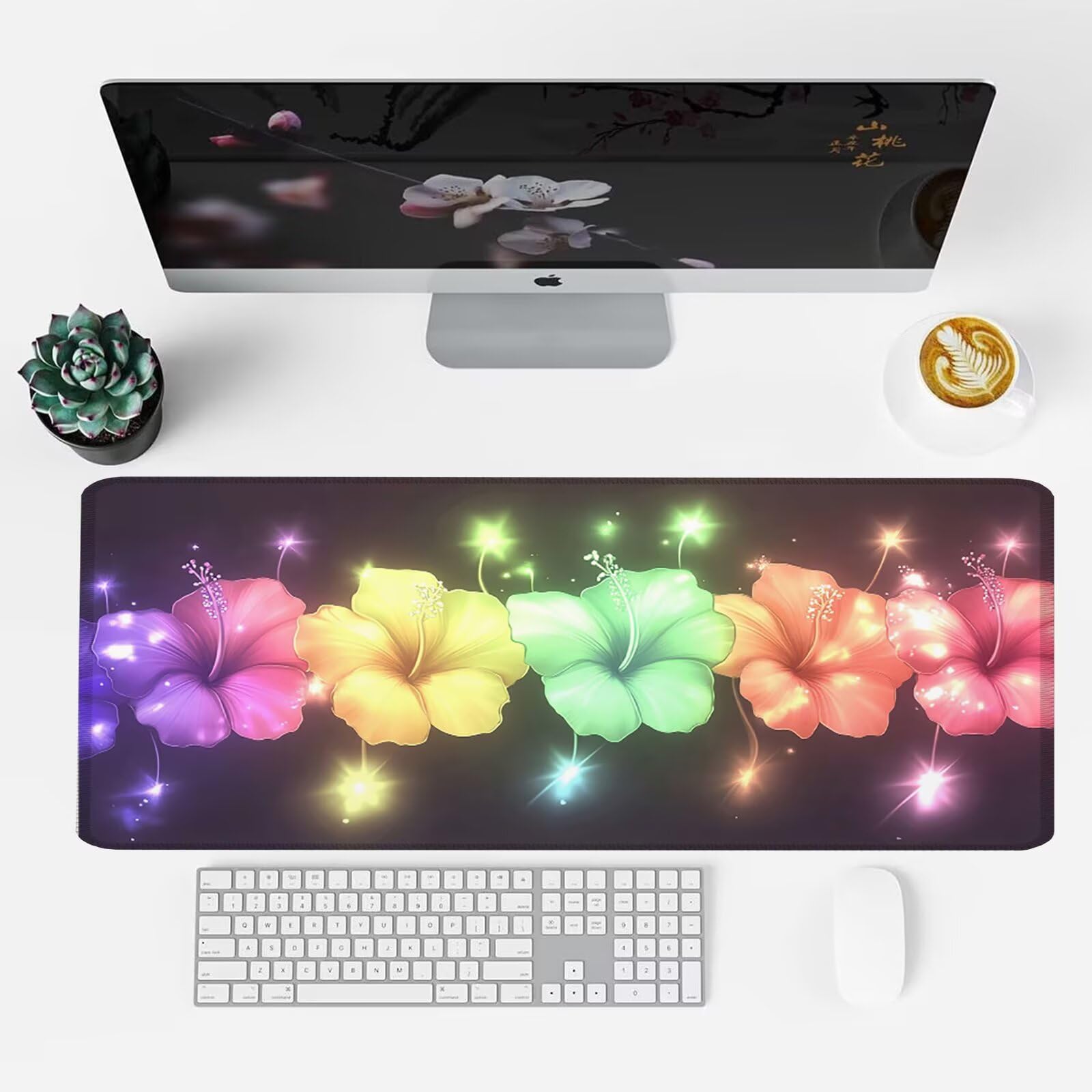 Großes Mauspad XXL 1500 x 800 mm Gaming Mousepad Nähten Rändern Rutschfeste Gummibasis Glatter Oberfläche, Wasserdicht und Ianglebig Schreibtischunterlage, Office Mouse Pad Büro (Blumen Farbe) W0G1565