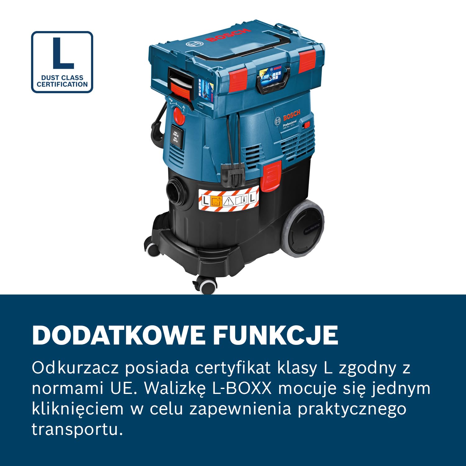 Bosch Professional: odkurzacz do pracy na sucho i mokro GAS 35 L SFC+ (1 380 W, klasa ochrony przeciwpyłowej L, osprzęt)