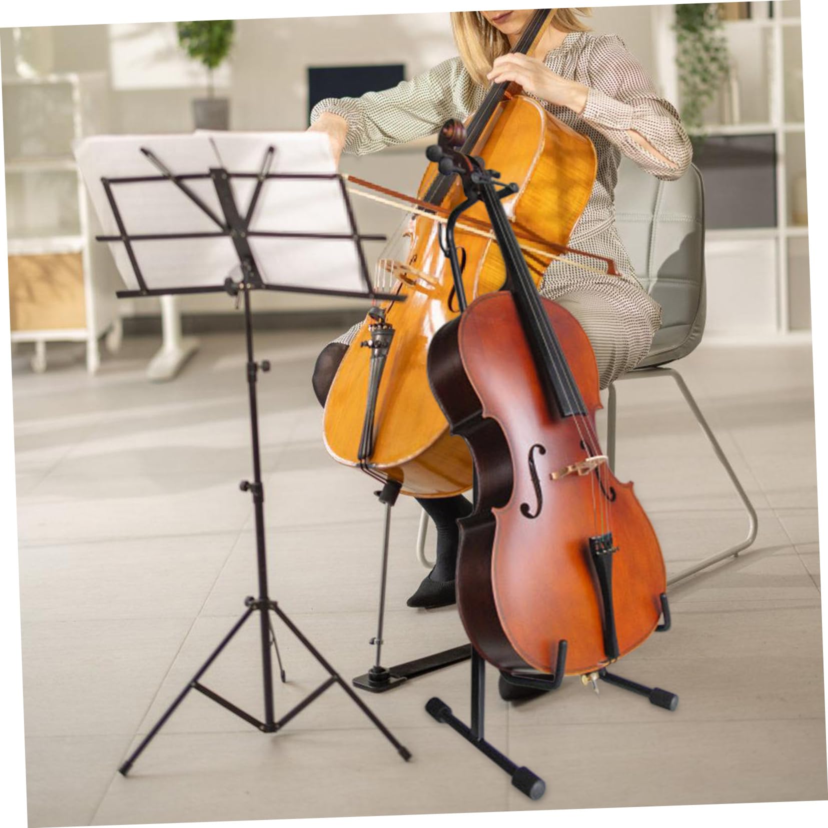 Soporte Ajustable para Violonchelo de Aleación Negro Plegable | Accesorio Portátil, Diseño Abatible, Uso Doméstico, Soporte Estable para Instrumentos Musicales