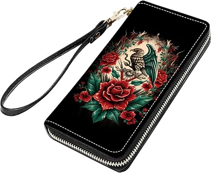 Mexican Flag Mayan Aztec Totem Print Women Large Capacity PU Leather Zip Around Wallet, Multifunctional Clutch Purse for Cash/Card/Coin/Smart Phone, stm-women wallet-161