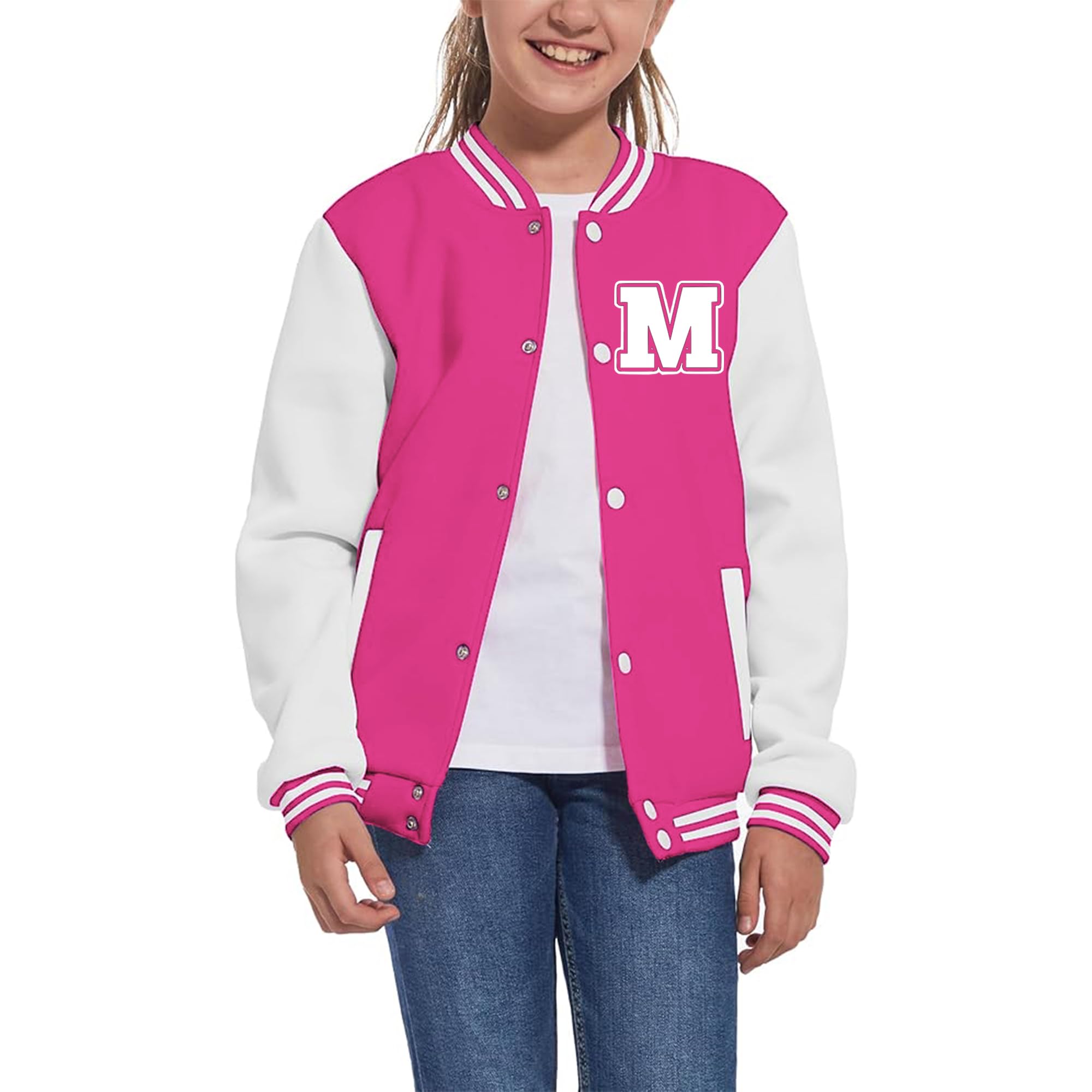 Kids Baseball Jacket Letter Print Boys Girls Varsity Coat Casual Lightweight School Uniform With Button