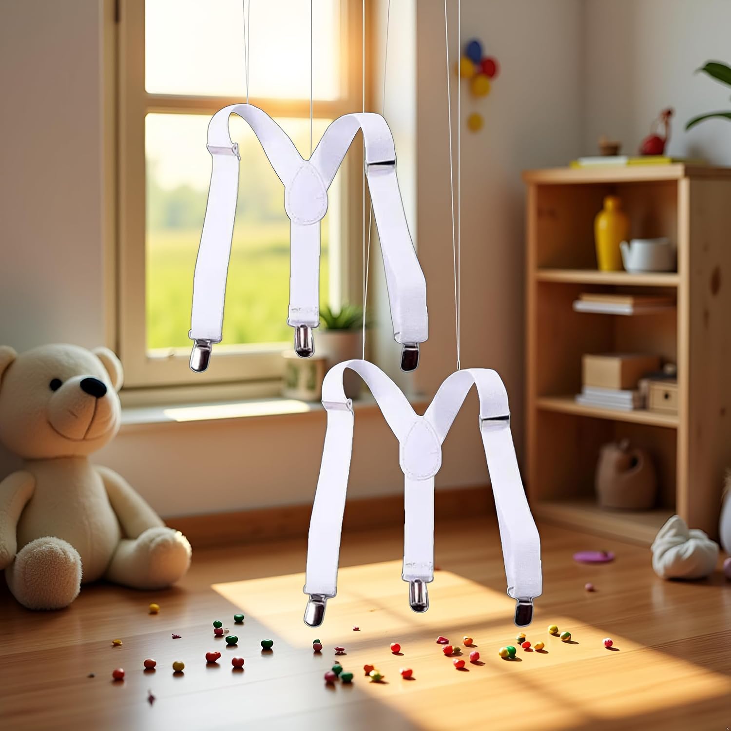 GANPUB 2Pcs White Child Kids Girls Boys Suspenders Braces, Adjustable Clip on Y-Back Elastic Suspenders with Metal Clips for Boys Girls, for Kids Adjustable - Elastic Y Shape Suspender