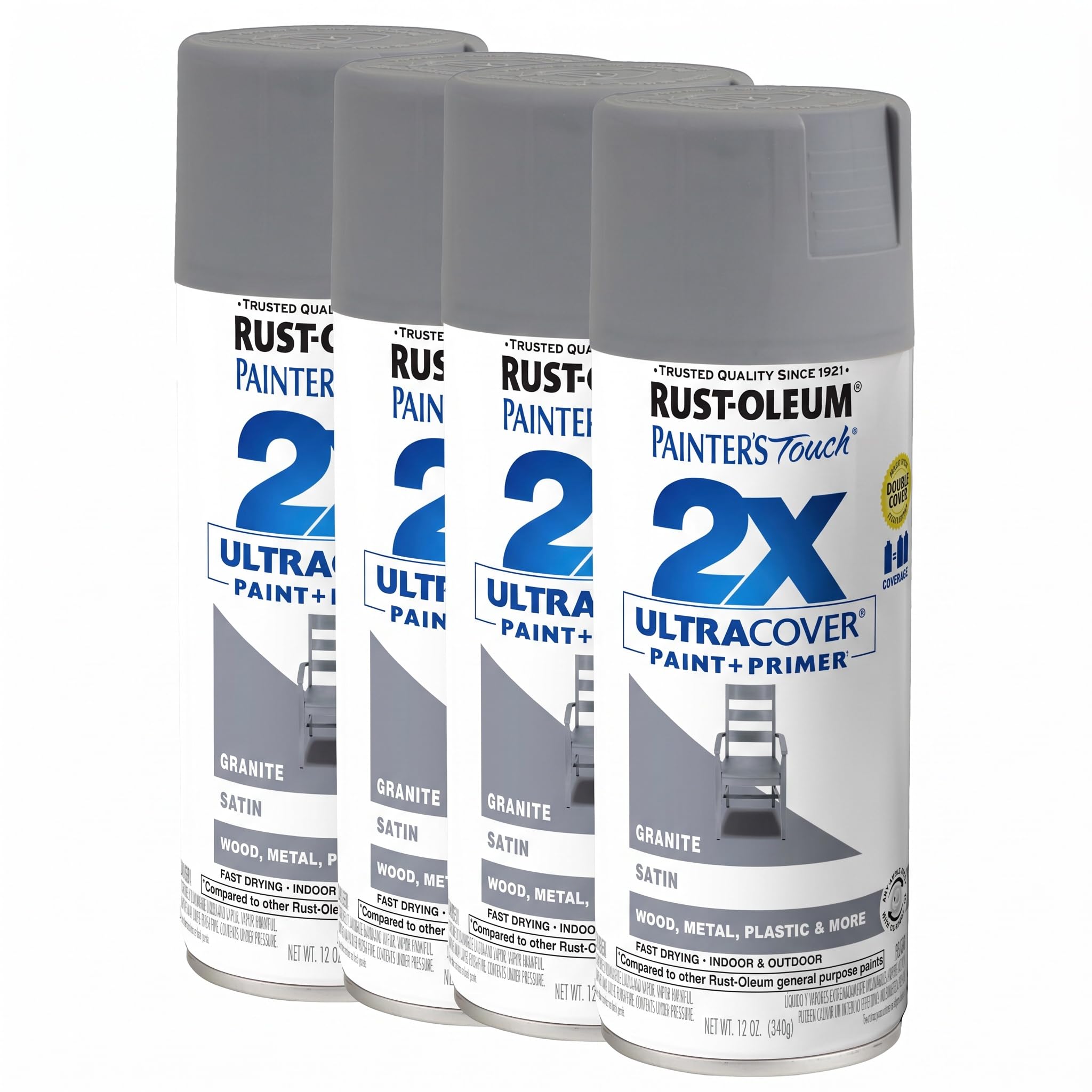 Rust-Oleum 334069 Painter's Touch 2X Ultra Cover Spray Paint, 12 oz, Satin Granite (Pack of 4)