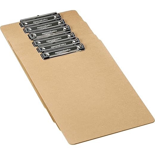 Amazon Basics Hardboard Office Clipboard, Low-Profile, Letter Size, 9" x 12.5", Brown, 6-Pack
