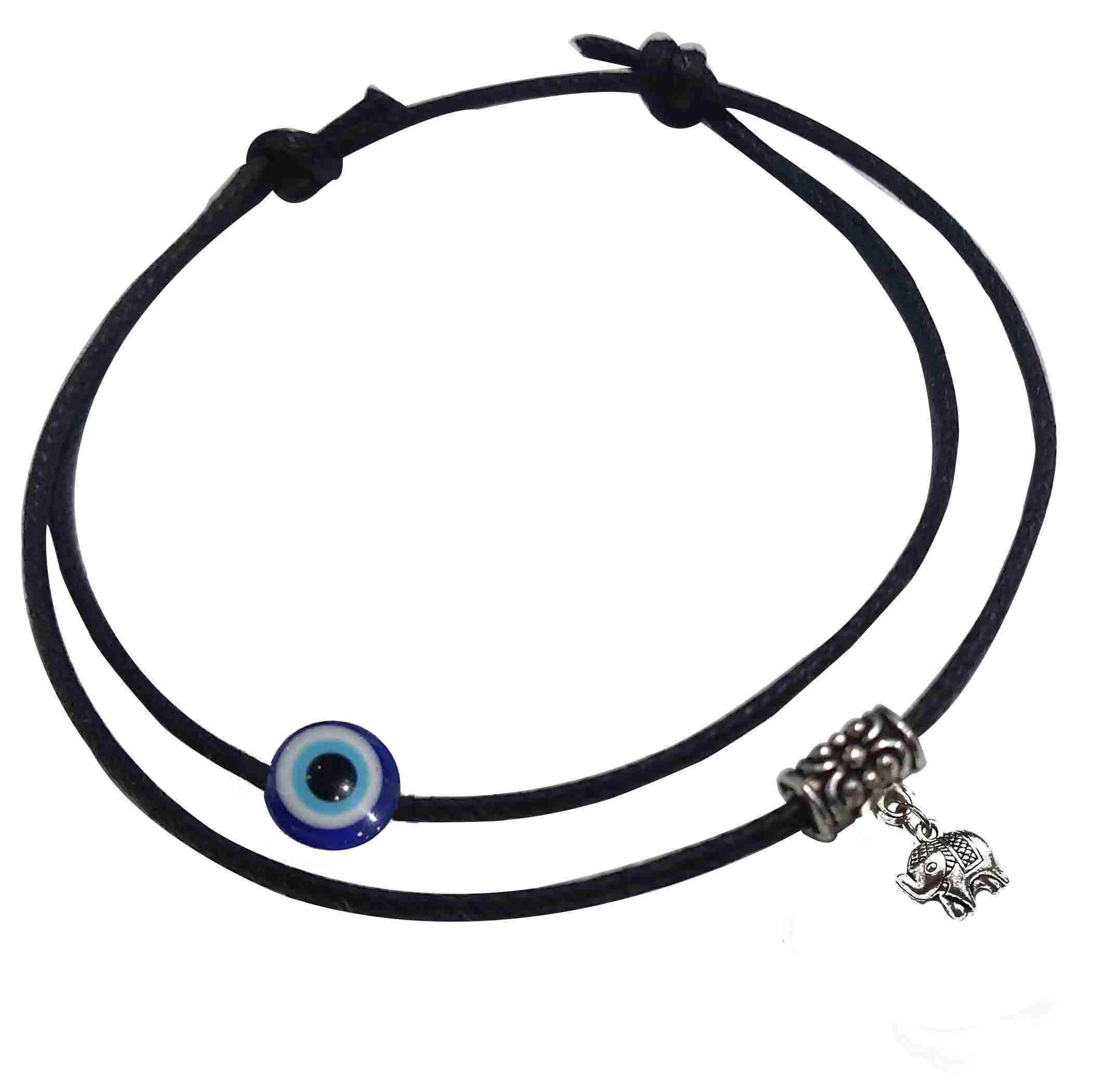 GURJARI JEWELLERS Adjustable Black Thread Anklet with Oxidised Hanging For Girls (Evil Eye)