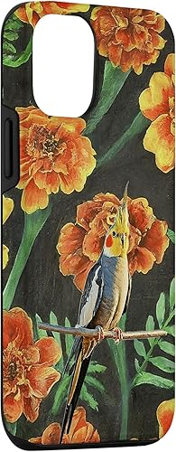 Miniatura 3 de iPhone 14 Pro Cockatiel Orange Yellow Marigolds Vintage Flower Pattern Case