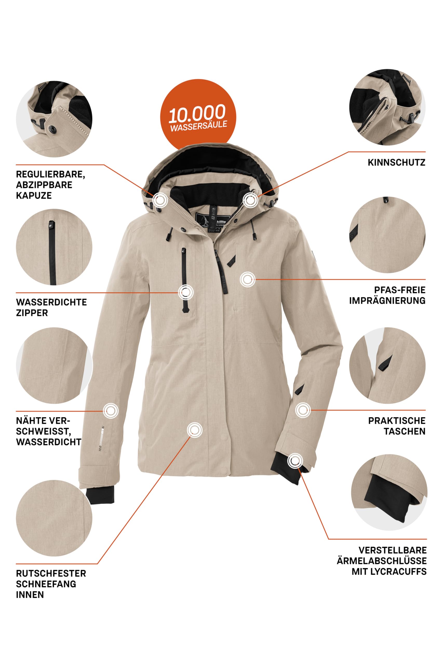 Killtec Damen Ksw 35 Wmn Ski Jckt Skijacke/Funktionsjacke mit abzippbarer Kapuze und Schneefang