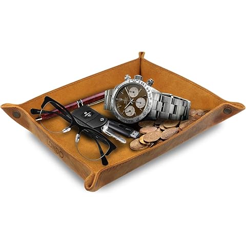 Londo Genuine Leather Tray Organizer - Practical Lightweight Water Resistant Computer Table Desk Storage Box for Wallets, Watches, Keys, Coins, Cell Phones and Office Equipment