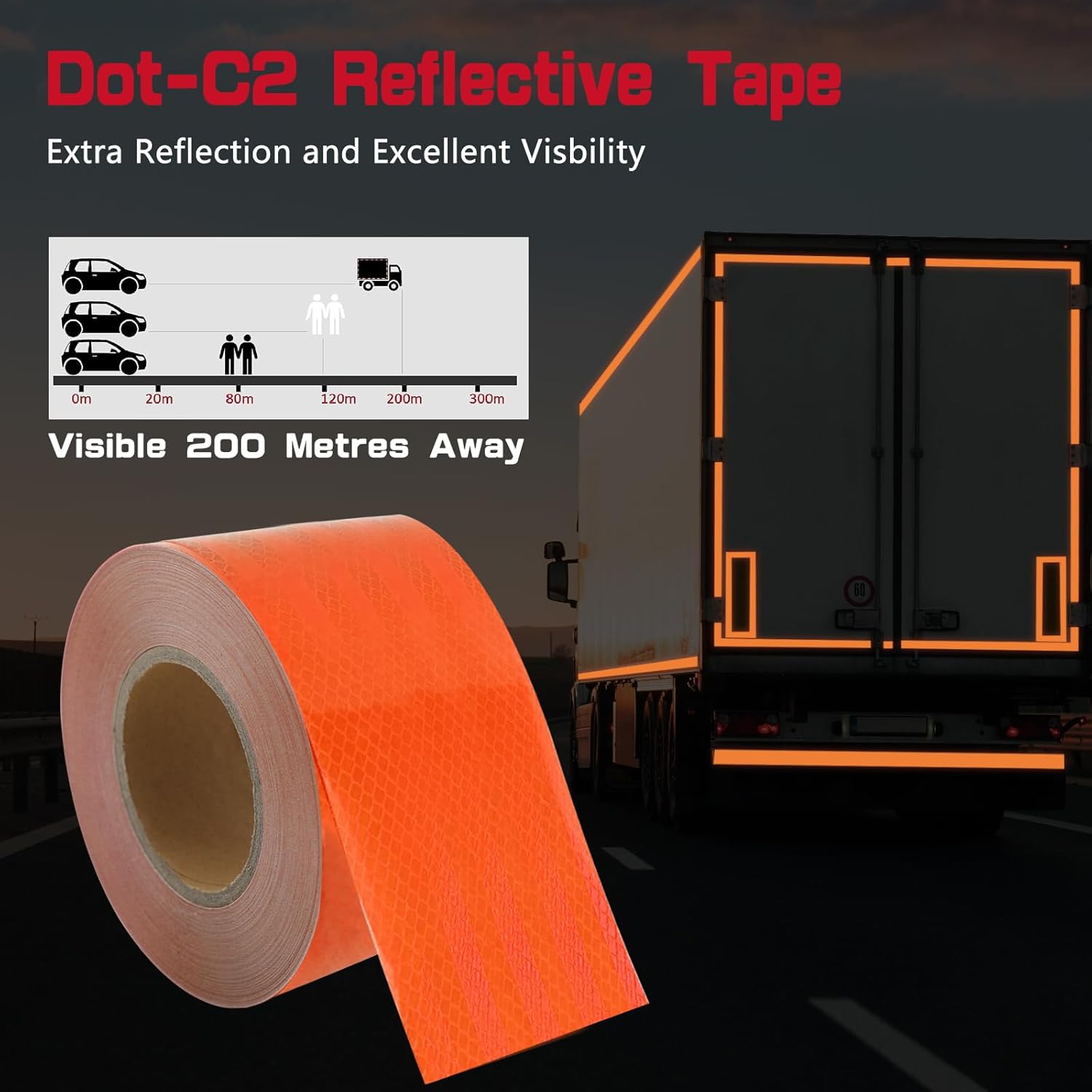 100ft Reflective Tape, Waterproof High Visibility Warning Safety Adhesive Tape Outdoor Reflective-Stickers, Safety Reflective Strip (4 in, Orange)