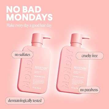 MONDAY HAIRCARE Moisture Shampoo + Conditioner Set for Dry, Coarse, Stressed, Frizzy Hair, Made with Coconut Oil, Rice Protein, Shea Butter and Vitamin E, All Natural, 12 fl oz (Pack of 2)