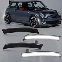 4Pcs White LED Side Marker Lights for BMW Mini Cooper R50 R53 2002-2006, for R52 Covertible 2004-2008, Smoked Lens Front Rear Bumper Marker Lamps Reflectors, white Lights