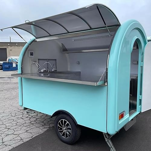 Round Trailer, Stainless Steel Food Truck Equipped with a Full Set of Kitchen Equipment, Hot Dog Cart, Smoothie, Coffee, Juice bar, Ice Cream Cart, Catering Trailer for Business