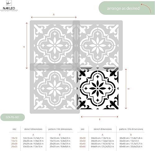 Miniatura 4 de NAKLEO Valetta - Plantilla de plástico reutilizable para azulejos, 13 x 13 pulgadas, diseño floral español morisco, geométrico marroquí, bloque de